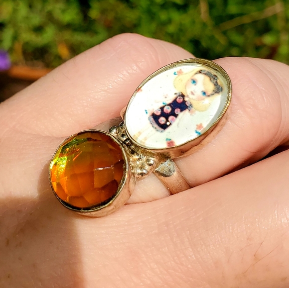 New Unique Fancy Glass Anime Girl Rainbow Topaz Magic 925 Silver Ring. - Picture 6 of 16